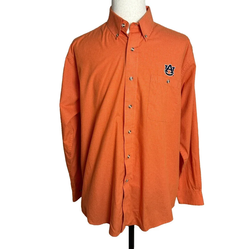 Auburn Tigers ANTIGUA Men's Long Sleeve Button Down Shirt, Sz L, Orange & White